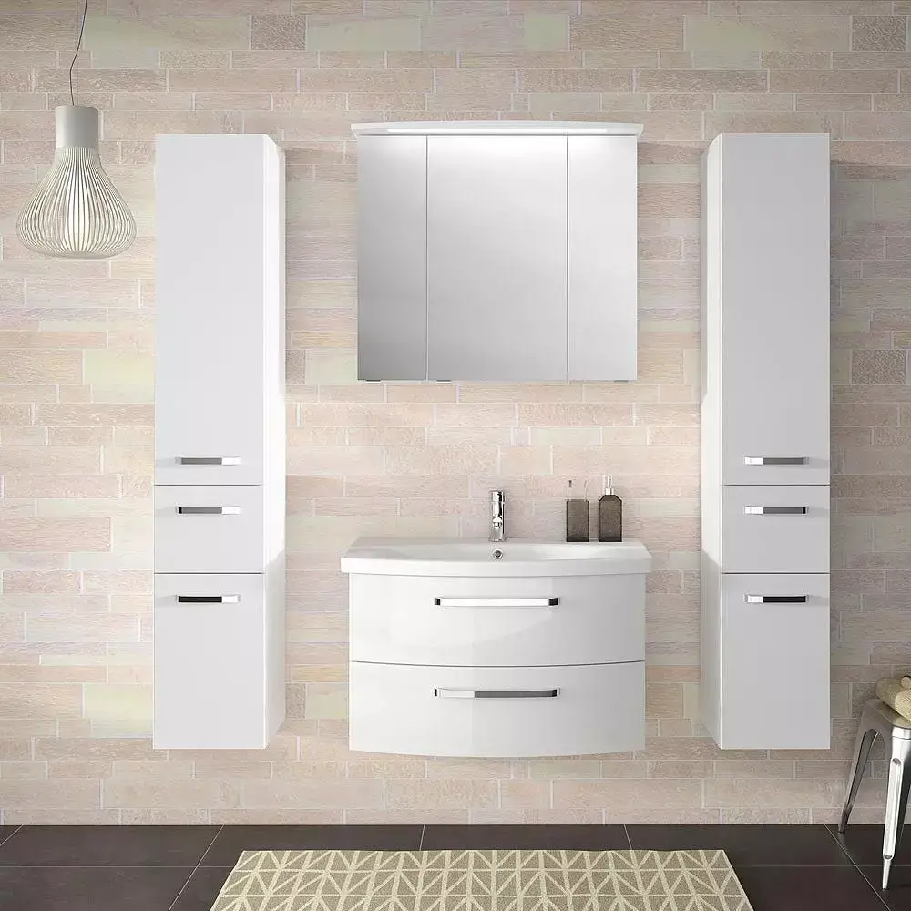 Lomadox Badezimmer Set in Hochglanz weiß FES-4010-60 mit 80cm Keramik Waschtisch, Spiegelschrank inkl. LED & 2 Hochschränke Discount Store für neue Produkte
