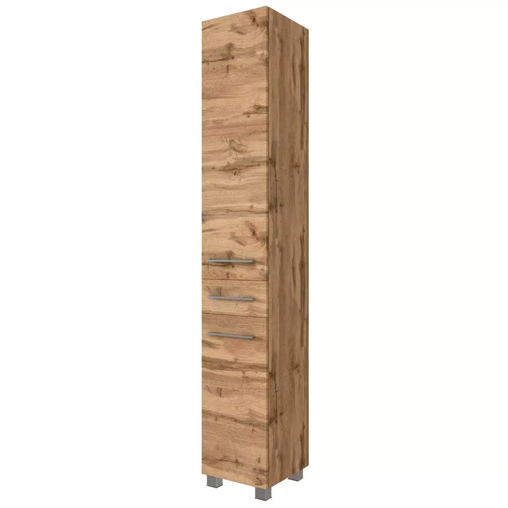 Lomadox Badmöbel Hochschrank LOUNY-03 in Wotaneiche Nb., B/H/T: ca. 30/180/35 cm Nur noch ein Tag übrig