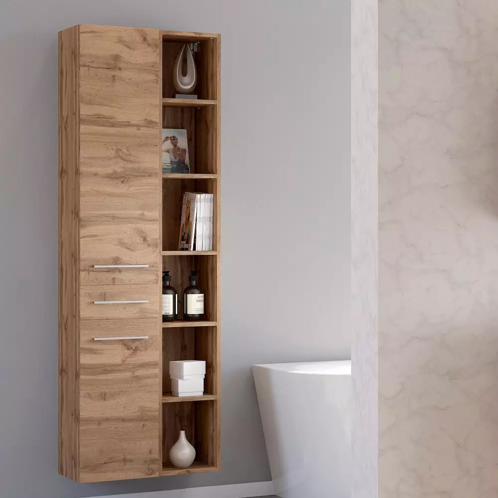 Lomadox Badmöbel Hochschrank LOUNY-03 in Wotaneiche Nb., B/H/T: ca. 30/180/35 cm Nur noch ein Tag übrig