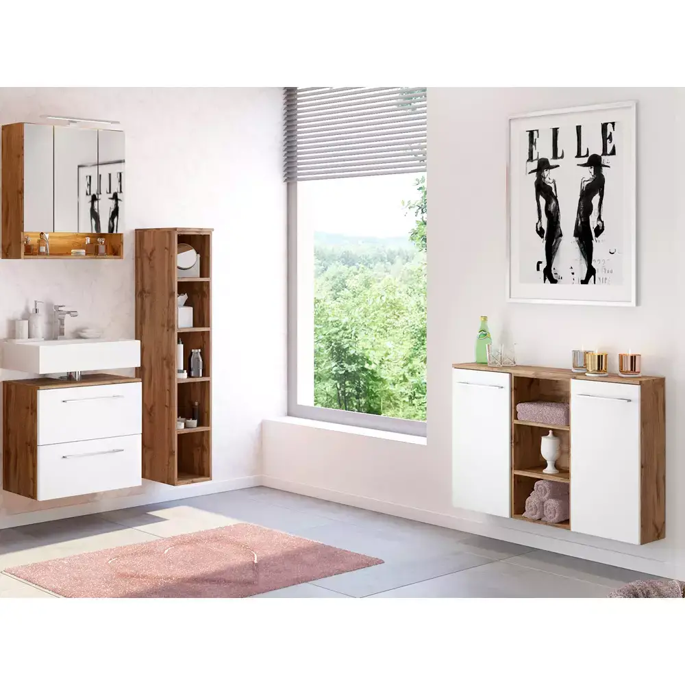 Lomadox Badmöbel Serie LOUNY-03 in Wotaneiche Nb. mit matt weiß - selbst zusammenstellen Fabrikpreis