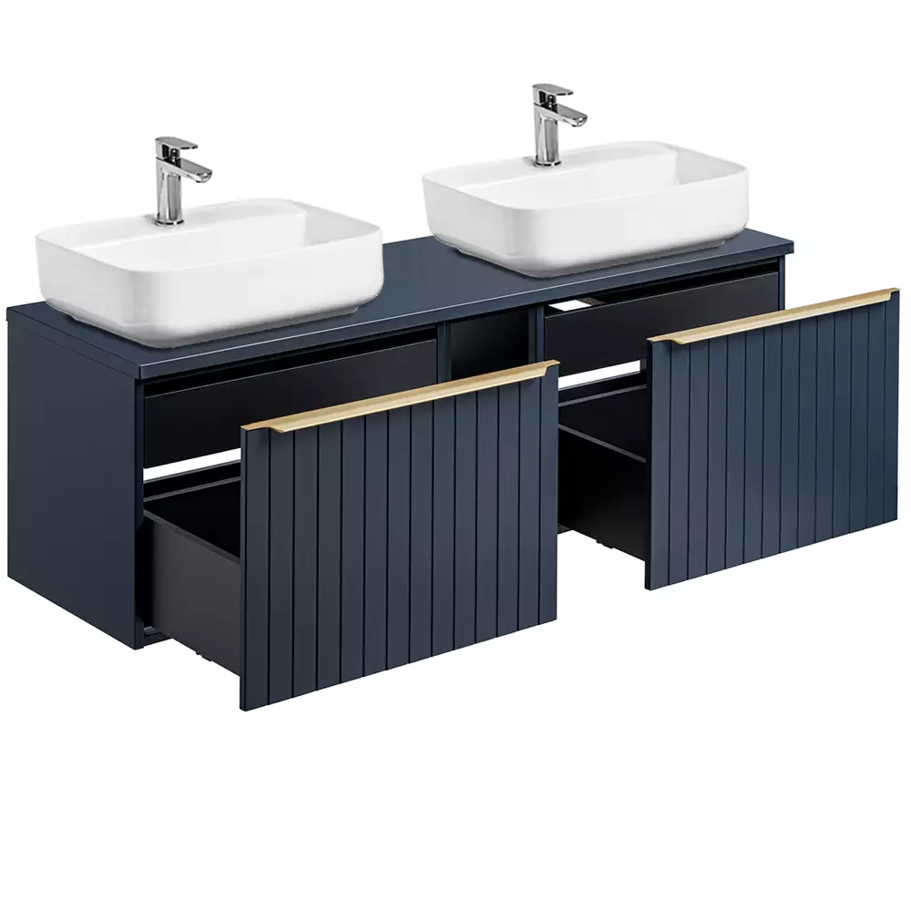 Lomadox Badezimmer Möbel Serie PUEBLA-56-BLUE in Indigo Blau mit goldenen Griffen - selbst zusammenstellen Saisonschlussverkauf