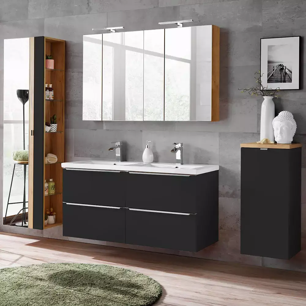 Lomadox Badezimmer-Serie TOSKANA-BLACK-56 in seidenmatt anthrazit- Jetzt selbst zusammenstellen Vatertagsangebot