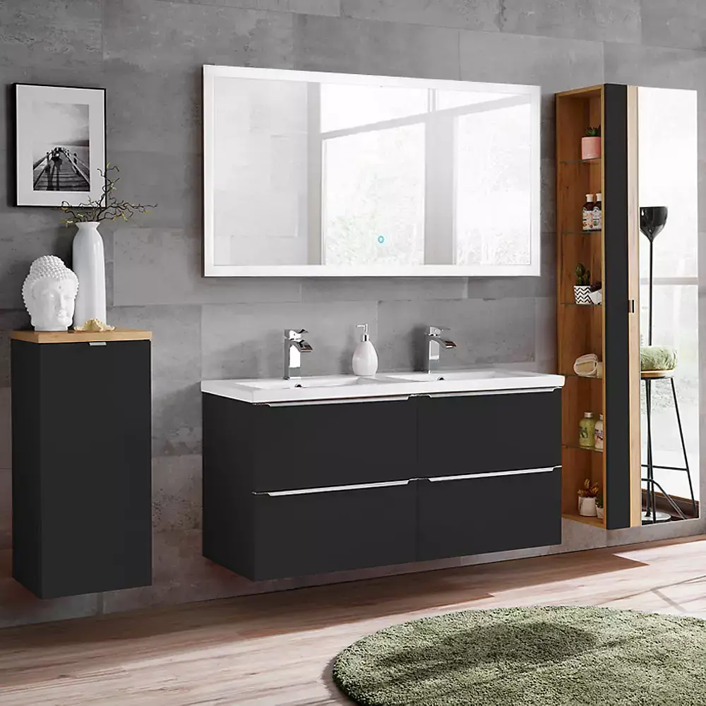 Lomadox Badezimmer-Serie TOSKANA-BLACK-56 in seidenmatt anthrazit- Jetzt selbst zusammenstellen Vatertagsangebot