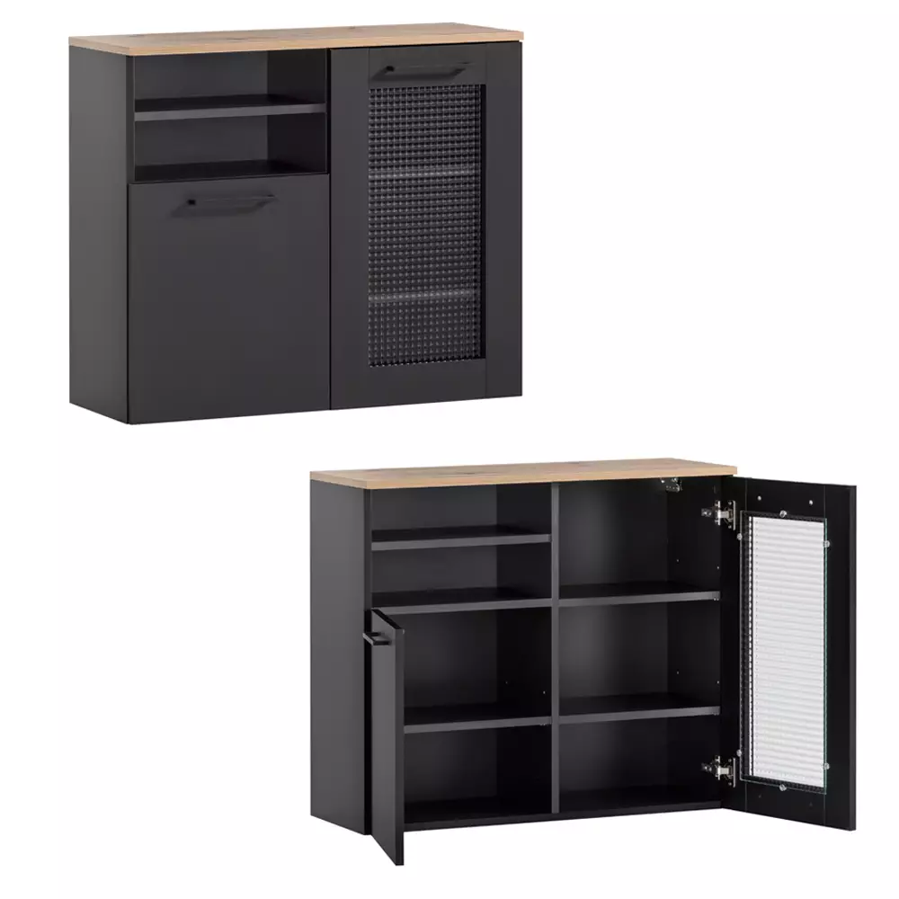 Lomadox Badmöbel Serie MASON-80 in schwarz matt mit Eiche - selbst zusammenstellen Top Angebot
