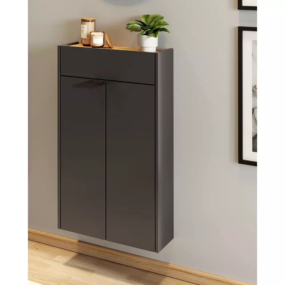 Lomadox Flurschrank Schuhschrank 56cm in grau mit Eiche ABERDEEN-01 ideal für schmale Flure, B/H/T ca. 56/97/22 cm