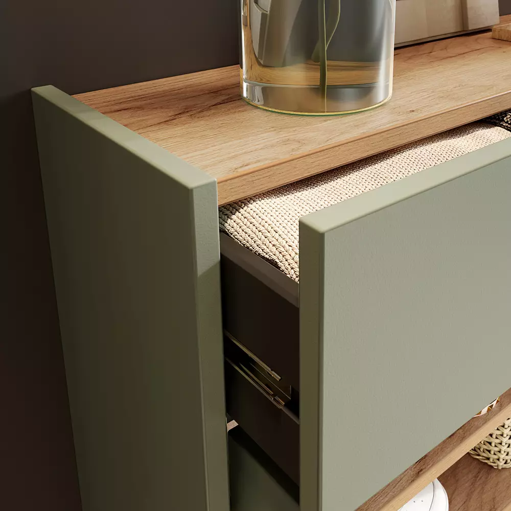 Lomadox Flurschrank Schuhschrank 56cm in grün mit Eiche ABERDEEN-01 ideal für schmale Flure, B/H/T ca. 56/97/22 cm Blitzangebot