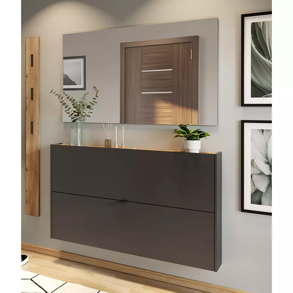 Lomadox Garderobe Flurgarderobe schmal in grau mit Eiche ABERDEEN-01 modern 3-teilig mit 1 Garderobenpaneel