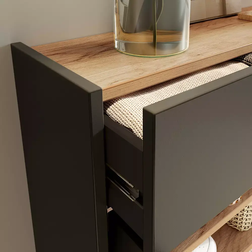 Lomadox Garderobe Flurgarderobe schmal in grau mit Eiche ABERDEEN-01 modern 4-teilig mit 2 Garderobenpaneelen Kostenlose Rückgabe
