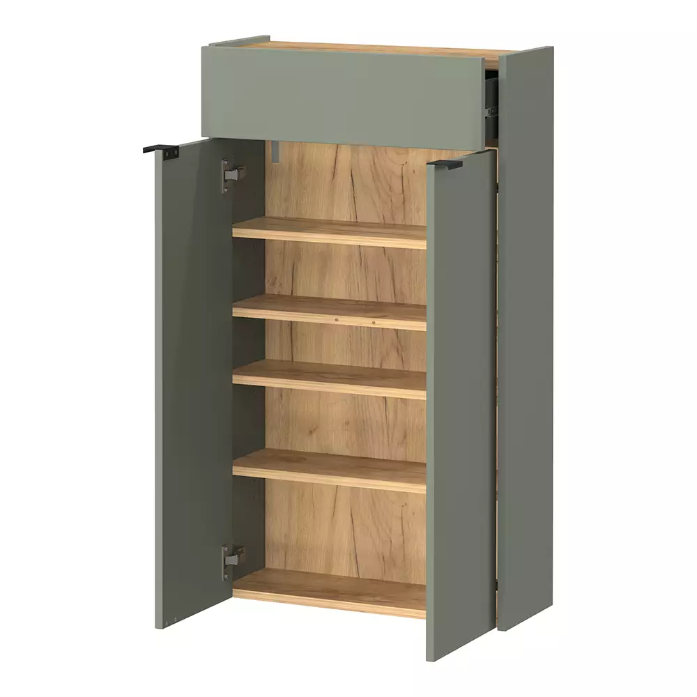 Lomadox Garderobe Flurgarderobe schmal in grün mit Eiche ABERDEEN-01 modern 2-teilig mit Schuhschrank und Spiegel Letzter Tag