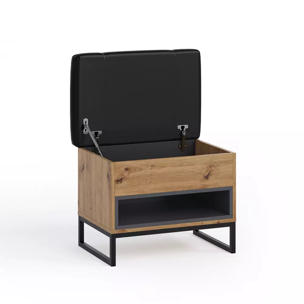 Lomadox Garderobe Hakenpaneel mit Schuhbank in Artisan Eiche Nb. mit schwarz OSTUNI-132, B/H/T ca. 62/210/40 cm Super Rabatt
