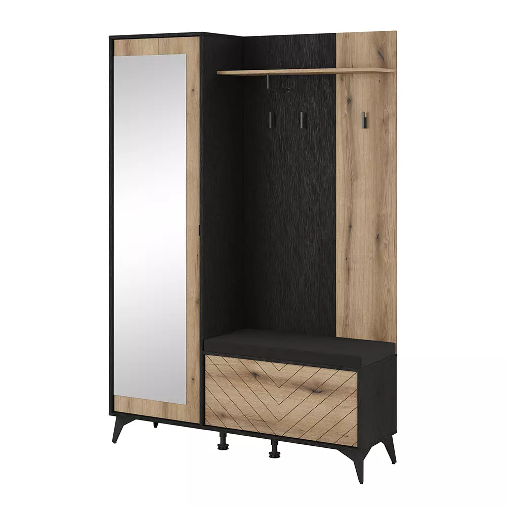 Lomadox Garderobe mit Sitzbank inklusive Polster schwarz, Eiche DALE-160 50% Rabatt mit kostenlosem Versand