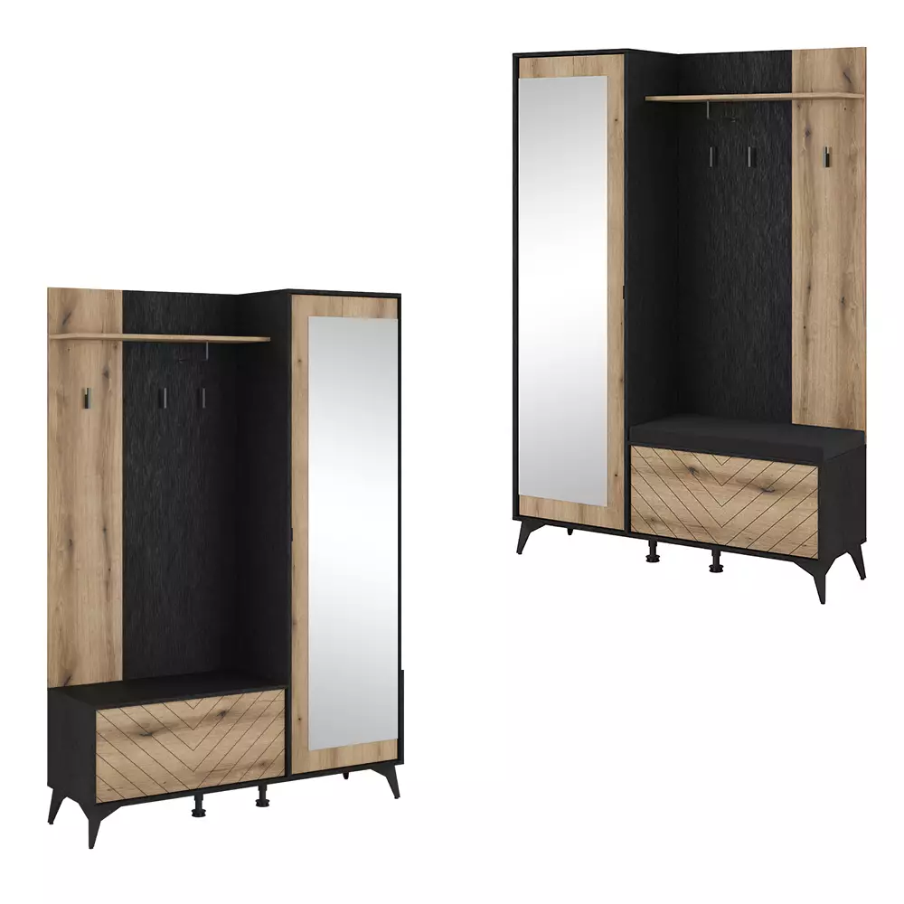 Lomadox Garderobe mit Sitzbank inklusive Polster schwarz, Eiche DALE-160 50% Rabatt mit kostenlosem Versand
