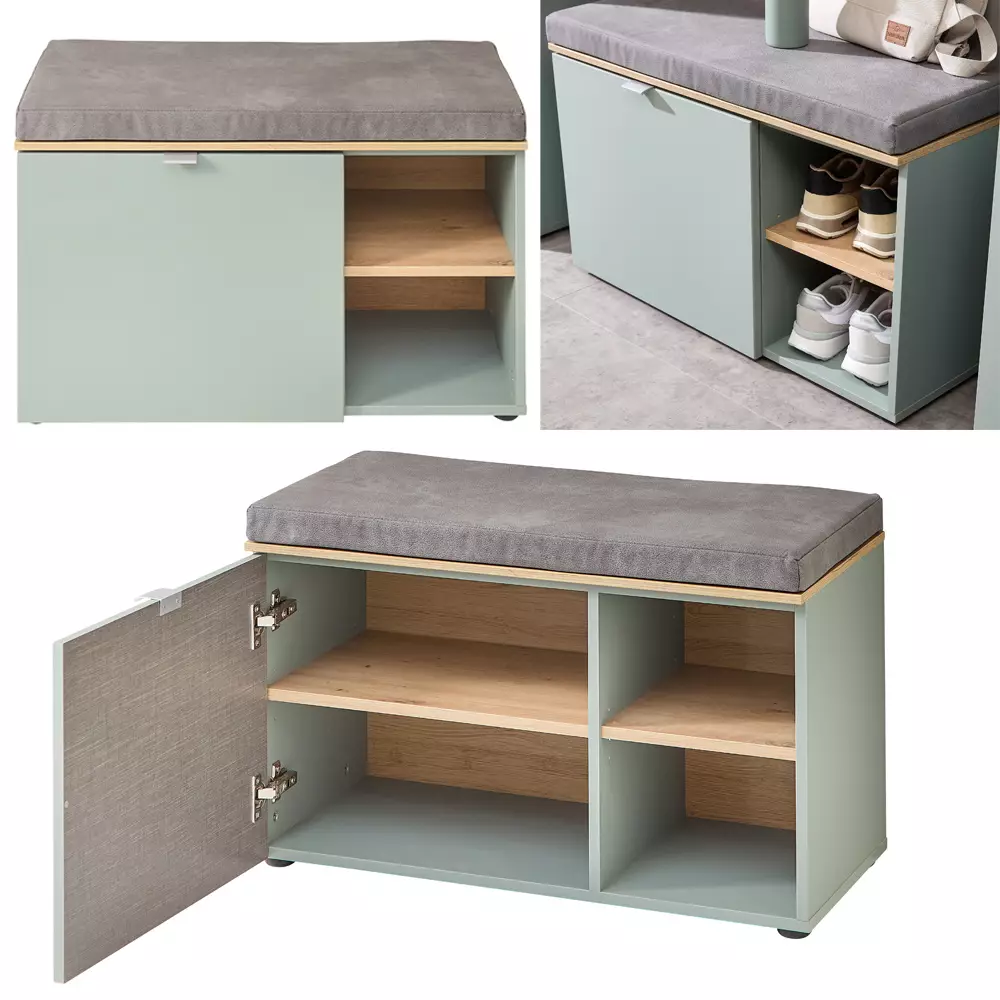 Lomadox Garderobe modern 3-teilig mit Garderobenpaneel grün matt mit Eiche BLISS-36 Clearance-Verkauf