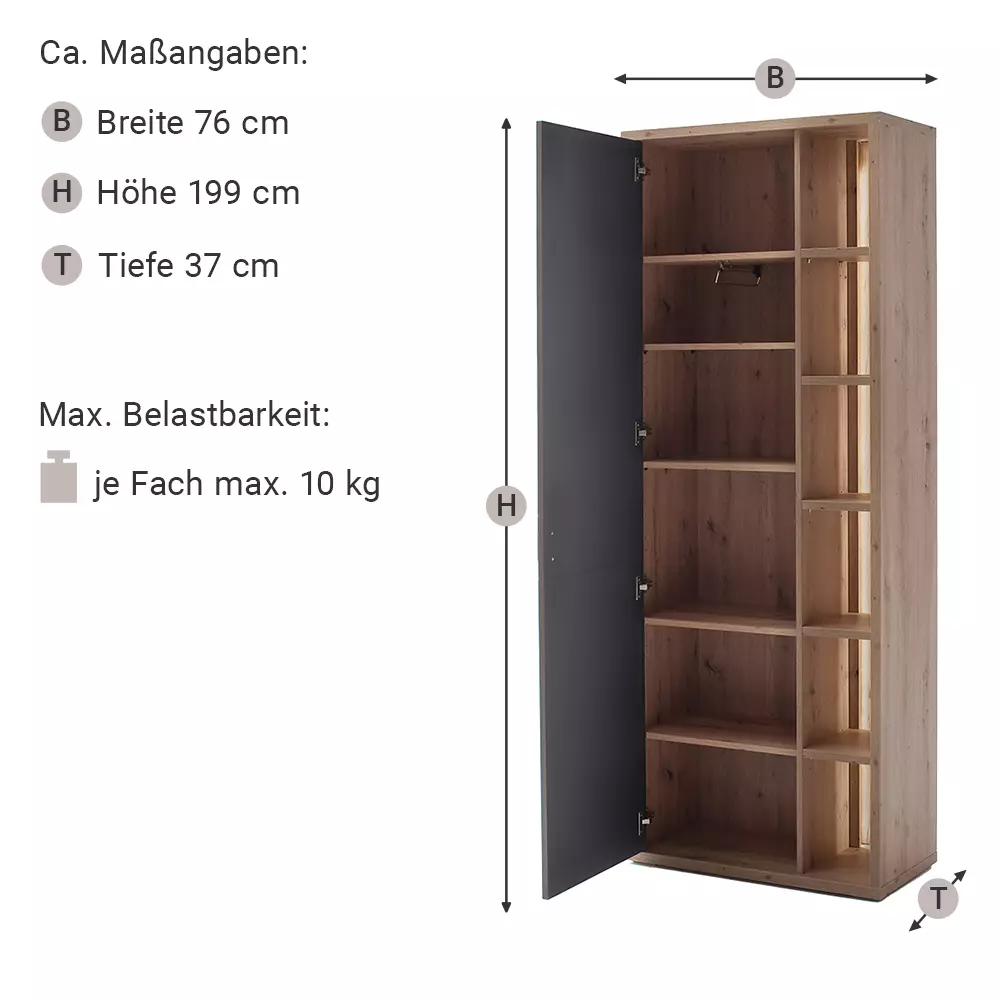 Lomadox Garderoben Set 6-teilig, optionale Beleuchtung, Garderobenbank inkl. Sitzkissen, grau matt, Eiche LAKELAND-05 Im Verkauf
