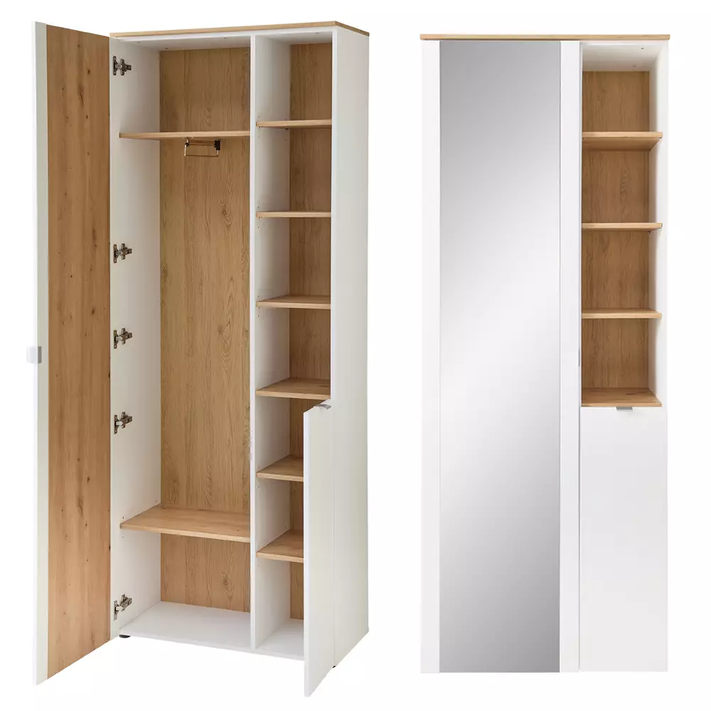 Lomadox Garderoben Set mit Garderobenschrank weiß matt mit Eiche BLISS-36, 4-teilig Hotsell