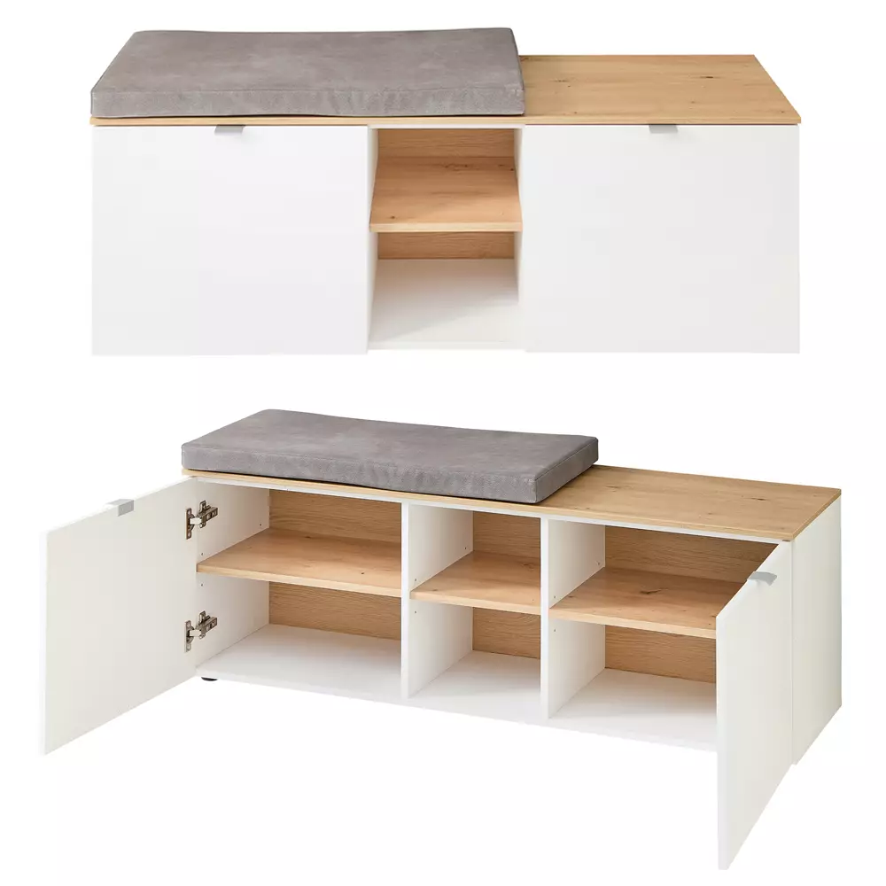 Lomadox Garderoben Set mit Garderobenschrank weiß matt mit Eiche BLISS-36, 4-teilig Hotsell