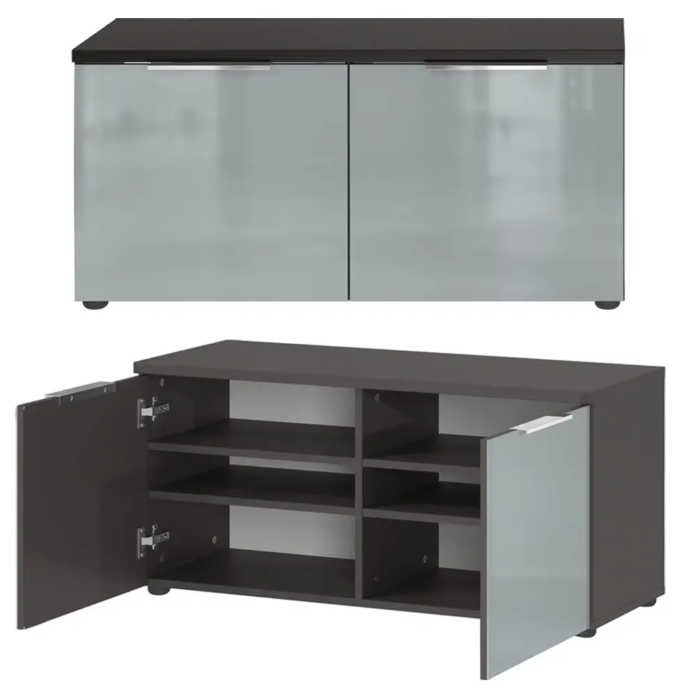Lomadox Garderoben Set mit Glasfronten inkl. Sitzkissen graphit, grau GENEVA-01, 5-teilig im Angebot