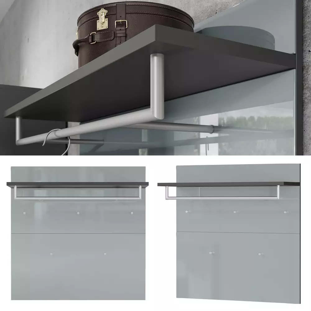 Lomadox Garderoben Set mit Glasfronten inkl. Sitzkissen graphit, grau GENEVA-01, 5-teilig im Angebot