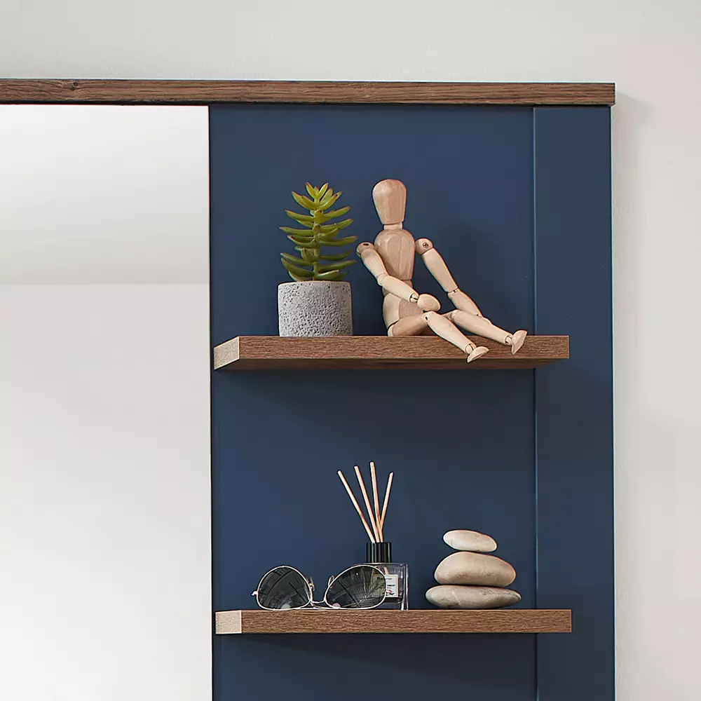 Lomadox Garderoben Set mit Paneel und Spiegel, blau im Landhausstil mit Eiche, DEVON-36 Schlussverkauf