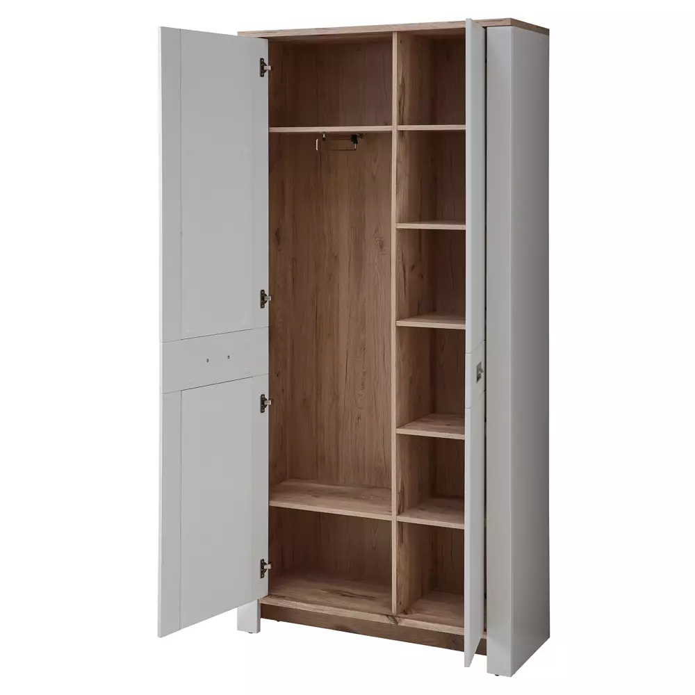 Lomadox Garderoben Set mit Schrank und Spiegel, hellgrau im Landhausstil mit Eiche, DEVON-36 Fabrikverkauf