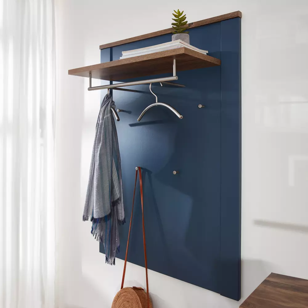 Lomadox Garderoben Set mit Schuhbank und Spiegel, blau im Landhausstil mit Eiche, DEVON-36 Kostenloser Versand