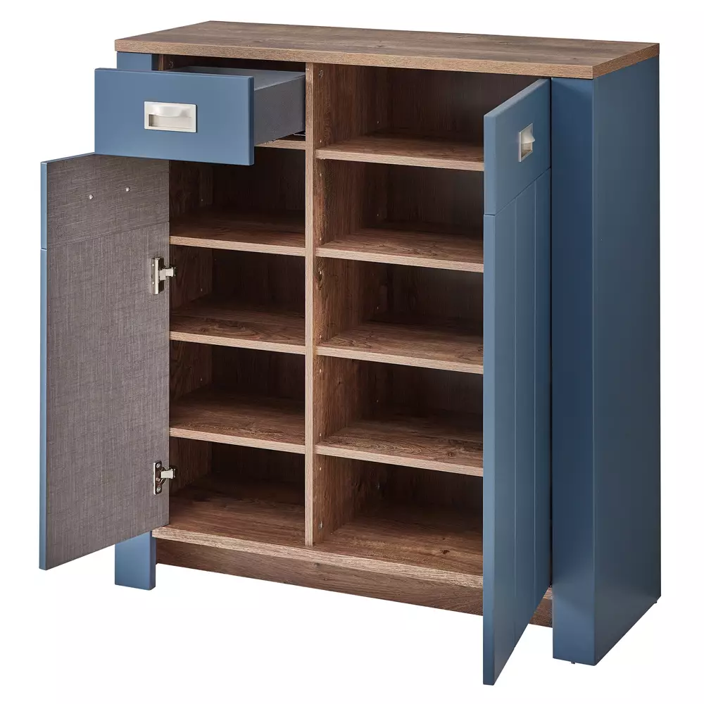 Lomadox Garderoben Set mit Schuhschrank und Spiegel, blau im Landhausstil mit Eiche, DEVON-36 Fabrik Onlineshop