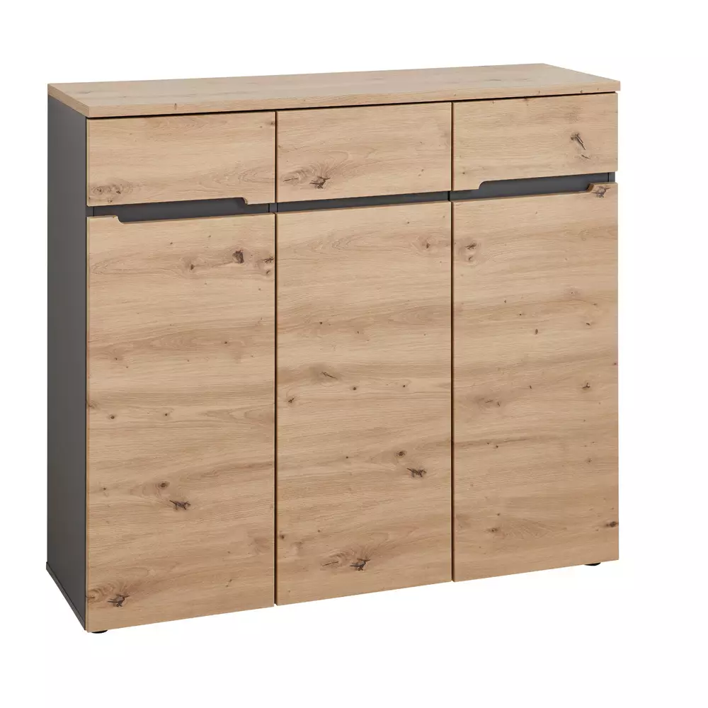 Lomadox Garderoben Set mit Spiegel, Schuhschrank, 2 x Garderobenpaneel MANRESA-36 in Artisan Eiche Nb. mit Graphit Versandkostenfrei