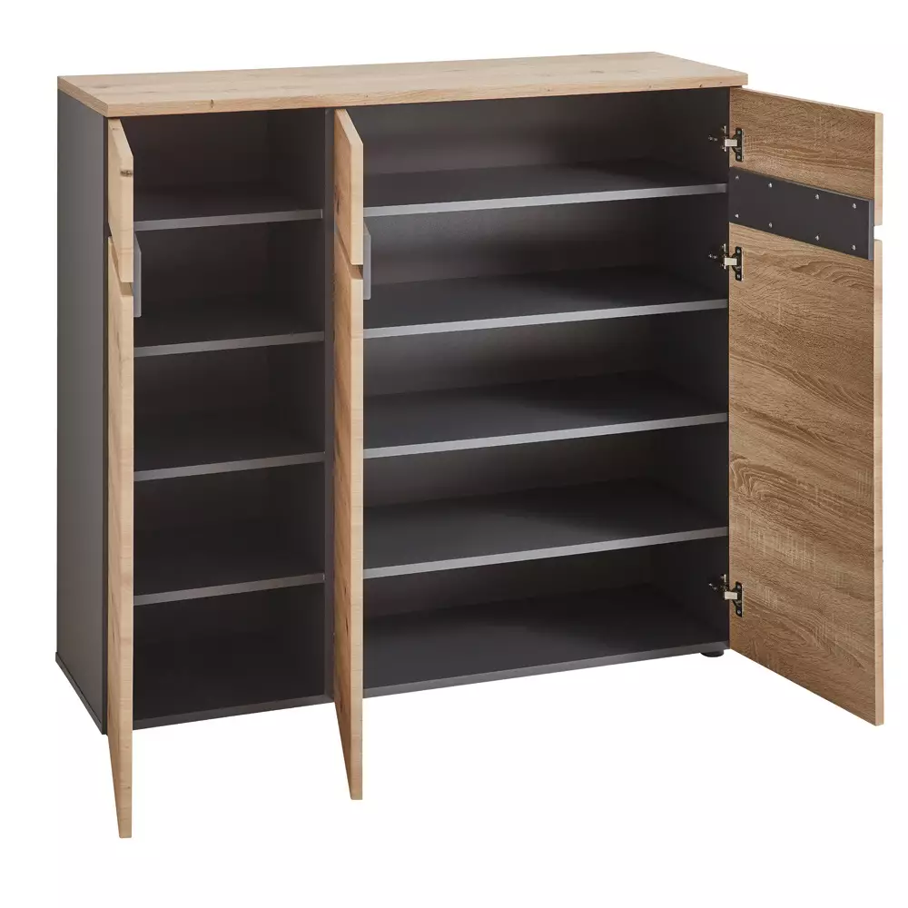Lomadox Garderoben Set mit Spiegel, Schuhschrank, 2 x Garderobenpaneel MANRESA-36 in Artisan Eiche Nb. mit Graphit Versandkostenfrei