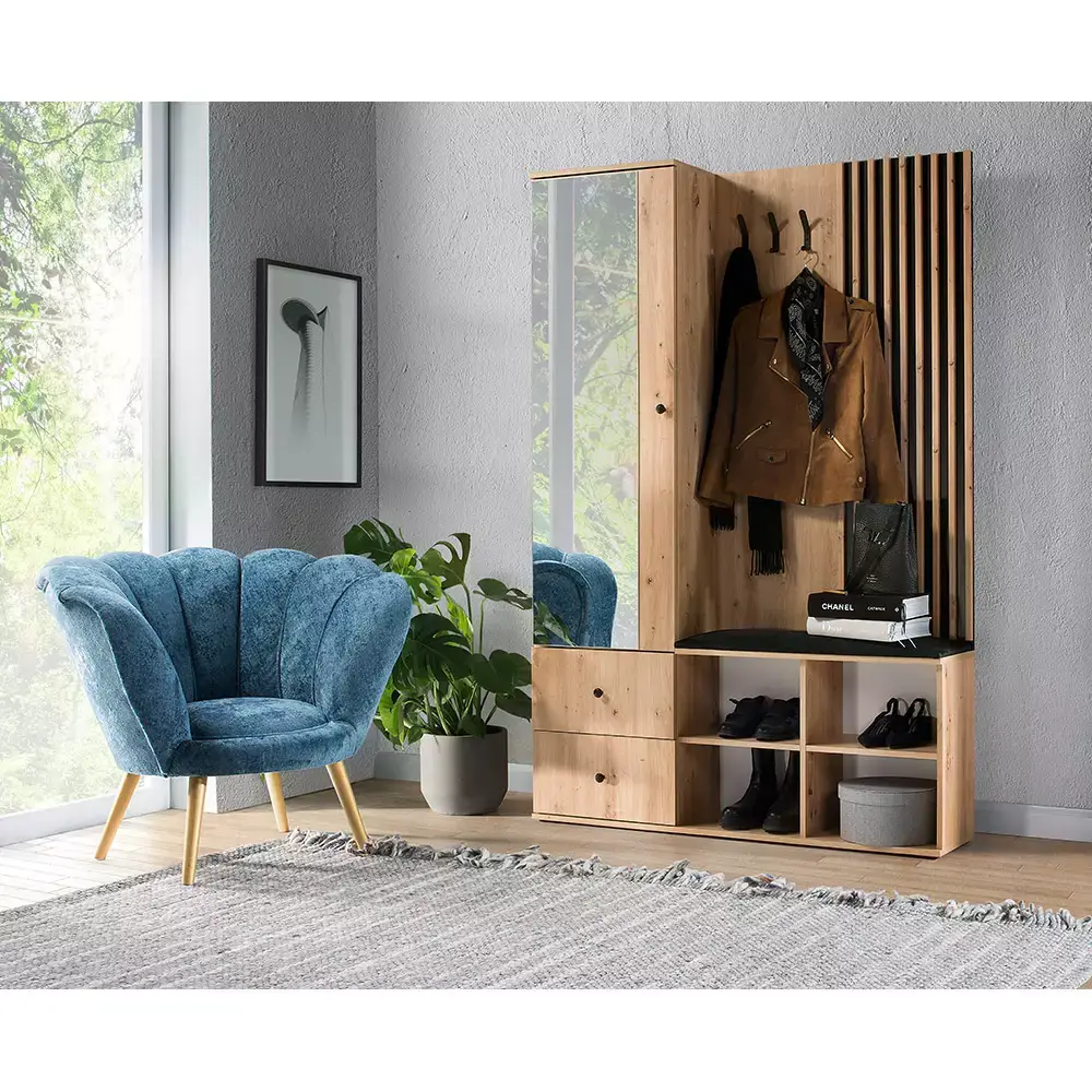 Lomadox Garderoben Set modern inkl. Sitzpolster Eiche mit schwarz CALLAO-161 Flash Sale