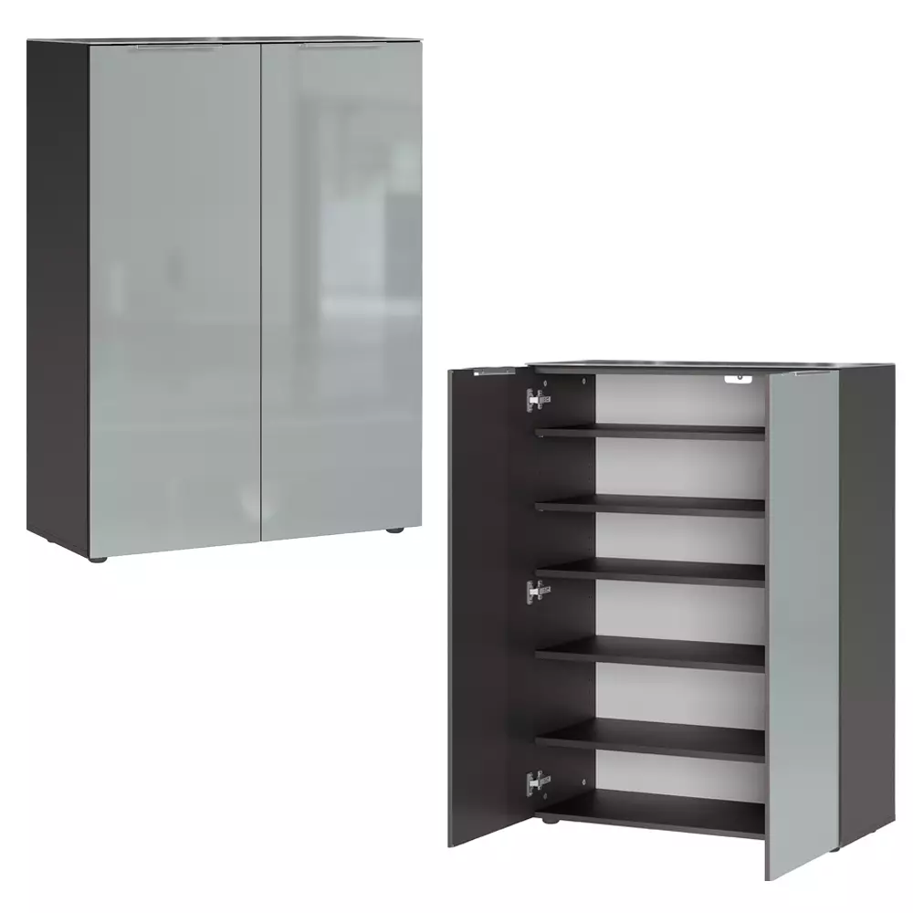 Lomadox Garderoben Set Schuhschrank und Spiegel graphit mit Glasfront grau GENEVA-01 Preisnachlass