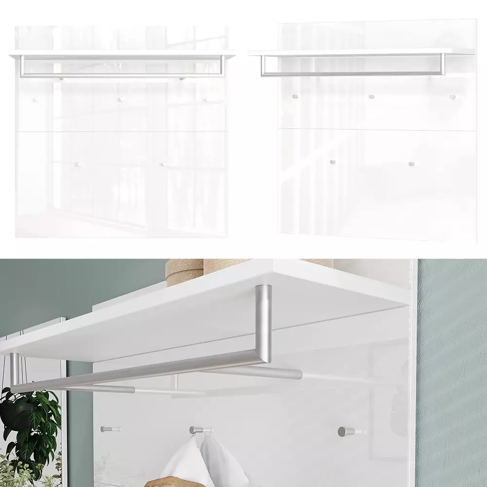 Lomadox Garderoben Set weiß 4-teilig inkl. Sitzkissen mit Glasfronten GENEVA-01 Saisonschlussverkauf