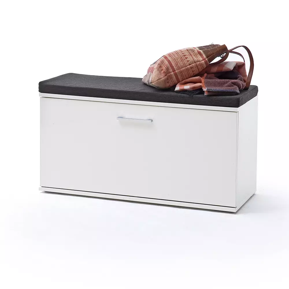 Lomadox Garderoben-Set 3-teilig mit Garderobenbank inkl. Sitzkissen in weiß Hochglanz mit Eiche Modern GUARDA-05 Neuheiten