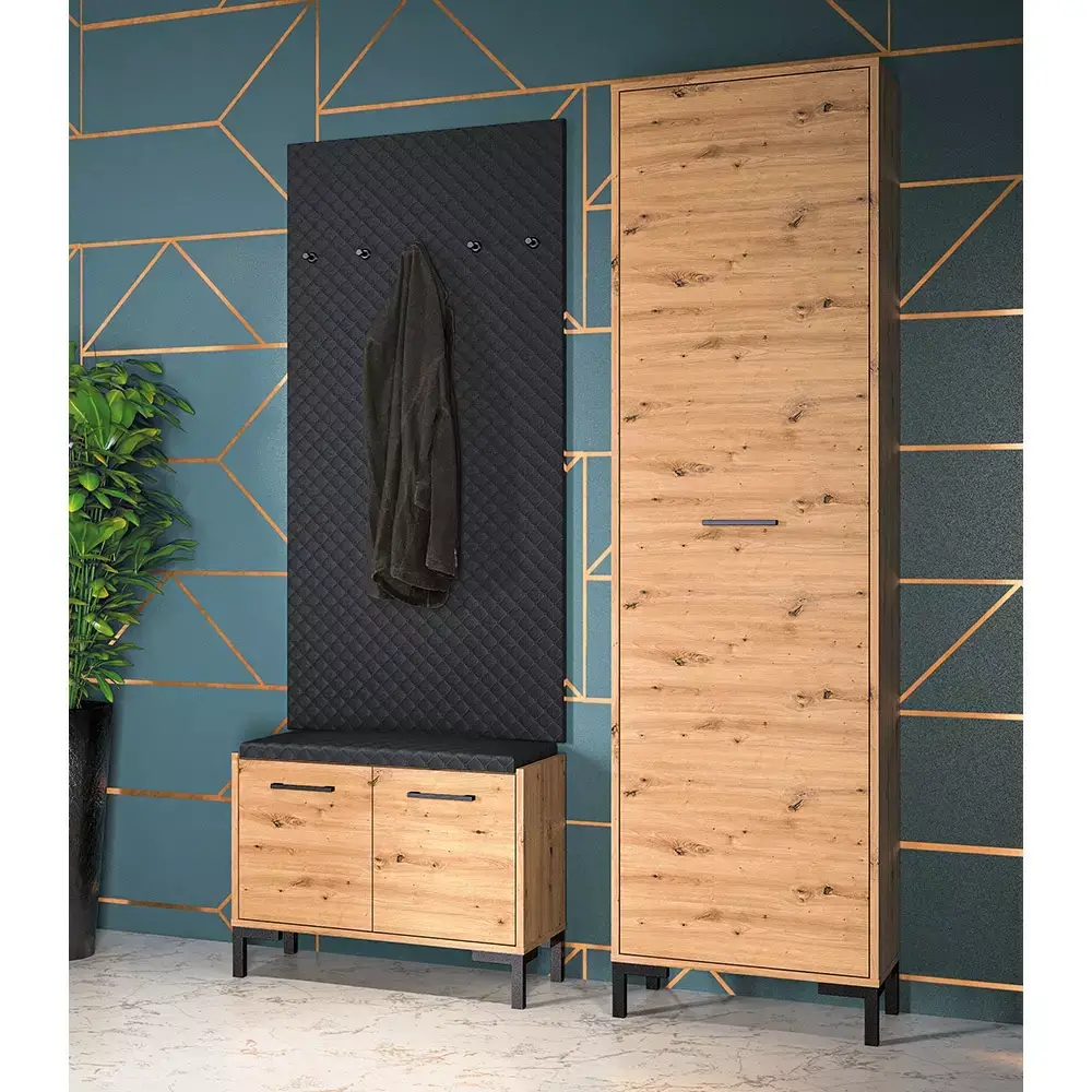 Lomadox Garderoben-Set 3-teilig mit Garderobenbank und Garderobenschrank, braun, Artisan Eiche Nb., Modern, NASSAU-131 Bestseller