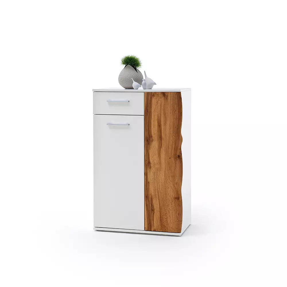 Lomadox Garderoben-Set 3-teilig mit Garderobenschrank in weiß Hochglanz mit Eiche Modern GUARDA-05 Kauf eins, bekomm eins gratis
