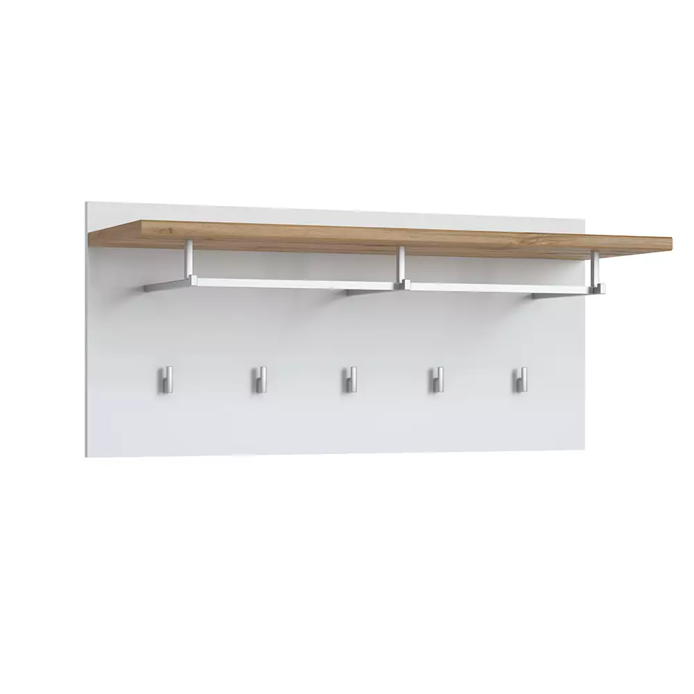 Lomadox Garderoben-Set 3-teilig mit Schuhbank in weiß mit Eiche HUESCA-129 Tägliche Deals