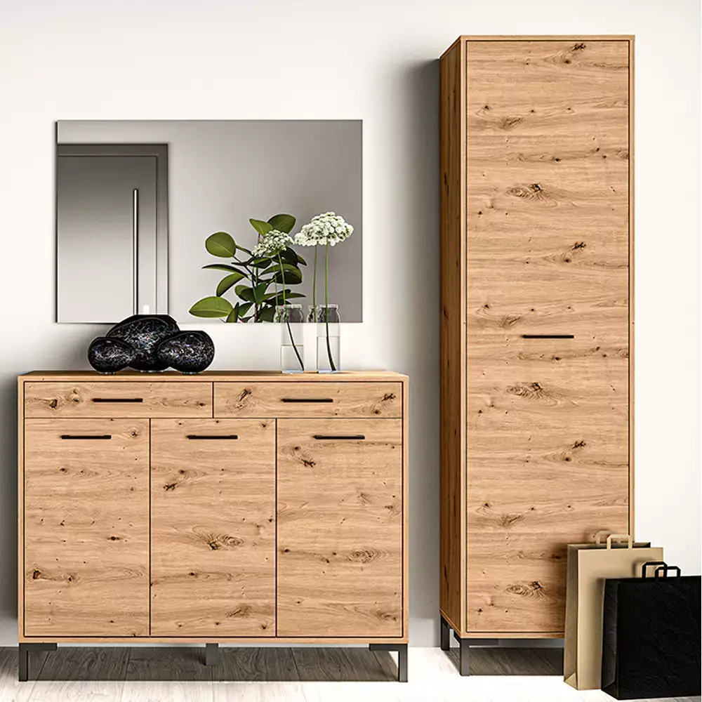 Lomadox Garderoben-Set 3-teilig mit Spiegel und Garderobenschrank, braun, Artisan Eiche Nb., Modern, NASSAU-131