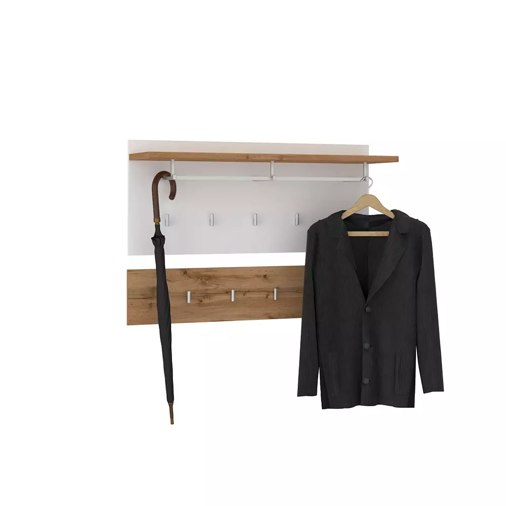 Lomadox Garderoben-Set 4-teilig mit Garderobenschrank in weiß mit Eiche HUESCA-129 Wochenangebot
