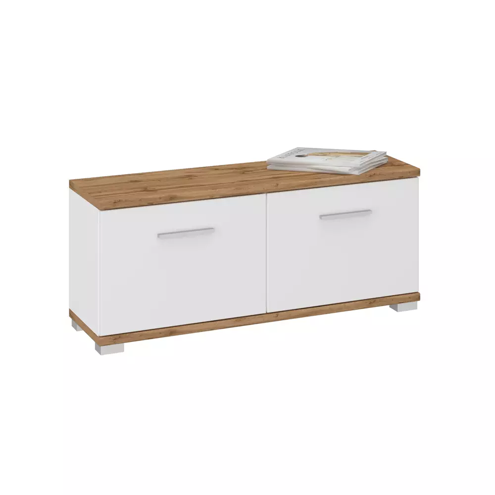 Lomadox Garderoben-Set 4-teilig mit Garderobenschrank in weiß mit Eiche HUESCA-129 Wochenangebot