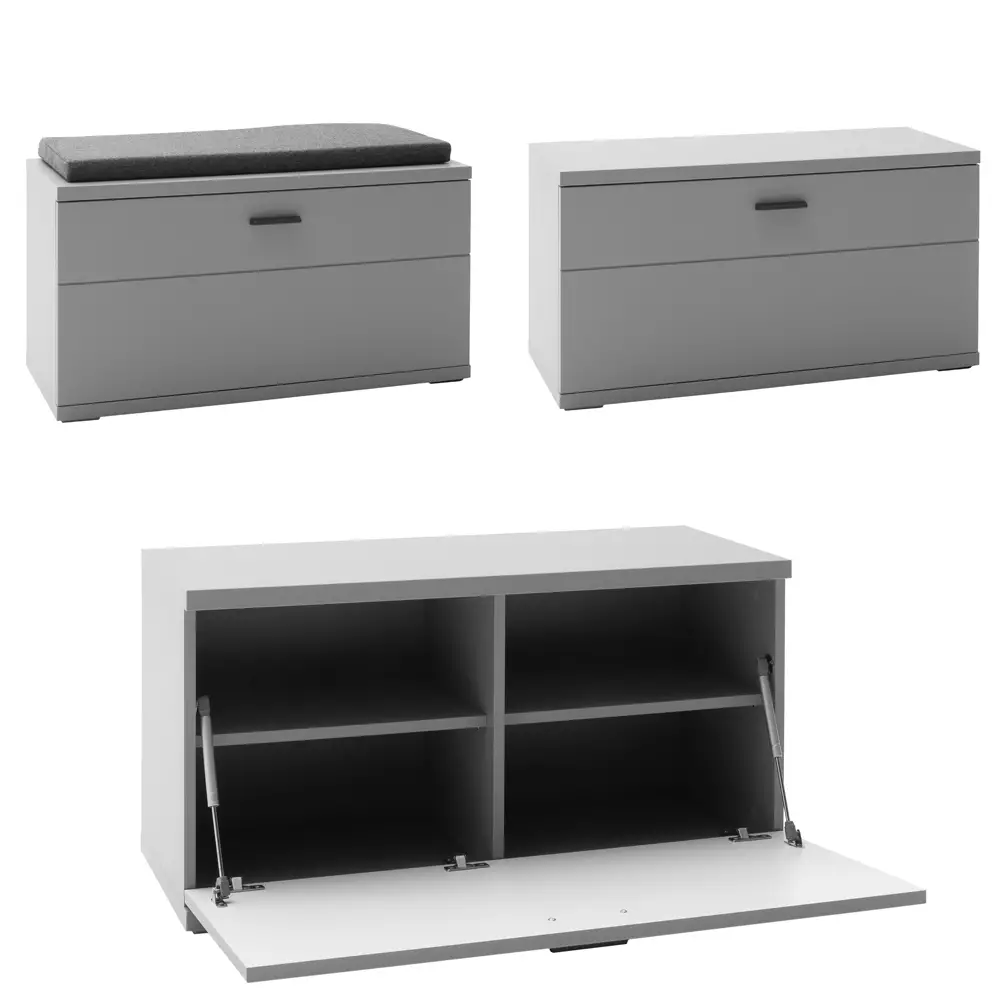 Lomadox Garderoben-Set 5-teilig mit Sitzkissen und LED-Beleuchtung, grau, modern, ALBUFEIRA-05 Neueste Stile