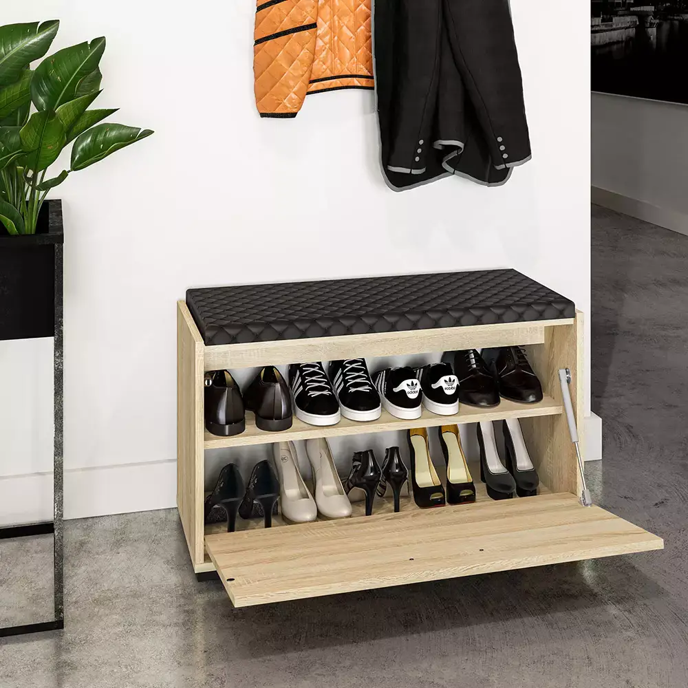 Lomadox Garderobenbank 80 cm gepolstert Eiche hell CHEB-131 2025