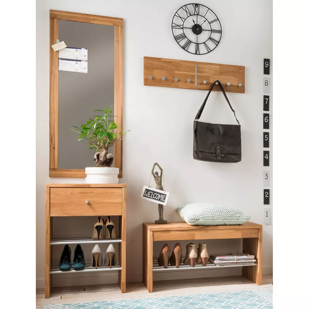 Lomadox Garderobenbank 82 cm mit Schuhablage Eiche Massivholz CUENCA-137 Outlet