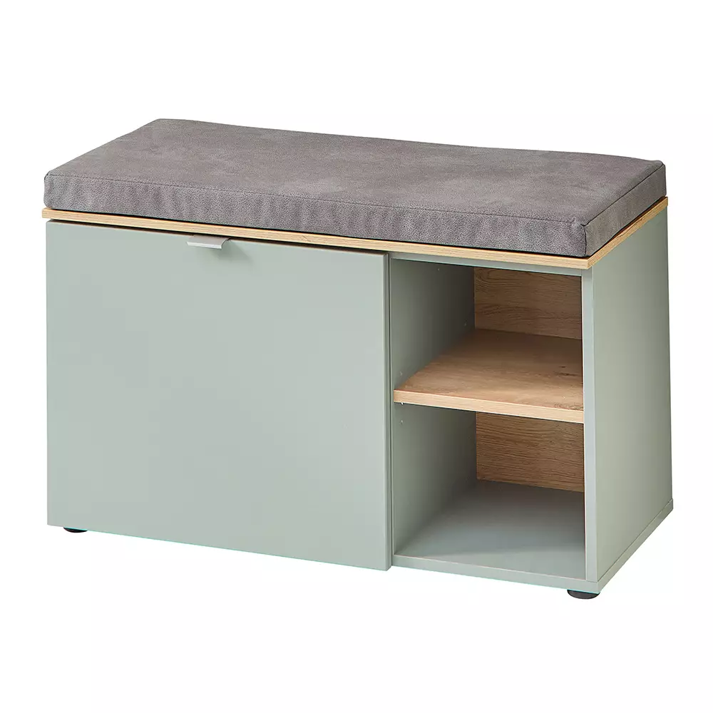 Lomadox Garderobenbank inkl. Sitzpolster 78 cm breit grün matt mit Eiche BLISS-36