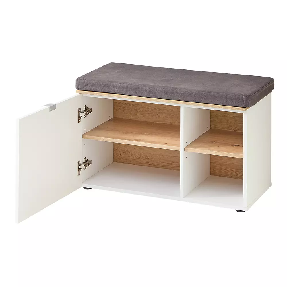 Lomadox Garderobenbank inkl. Sitzpolster 78 cm breit weiß matt mit Eiche BLISS-36 im Angebot