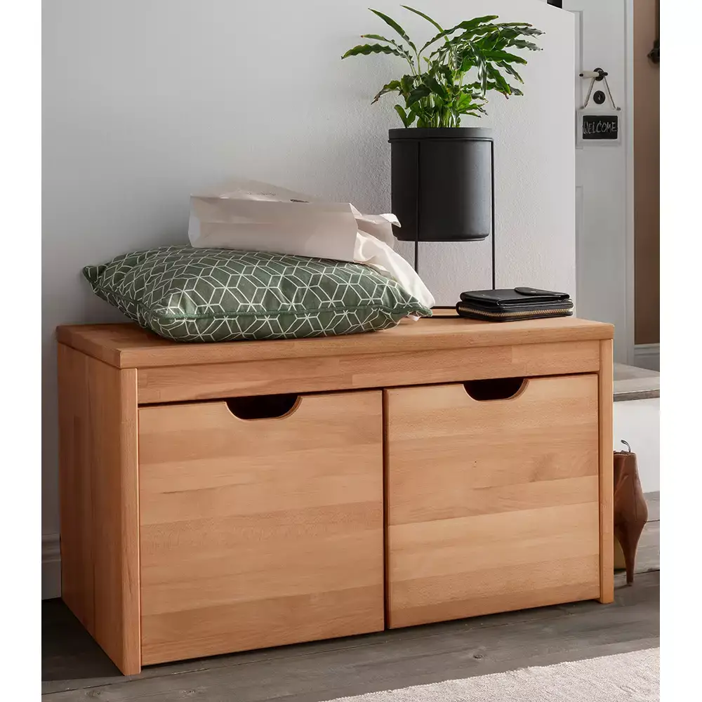 Lomadox Garderobenbank Massivholz 2 Schubkästen Buche massiv CUENCA-137