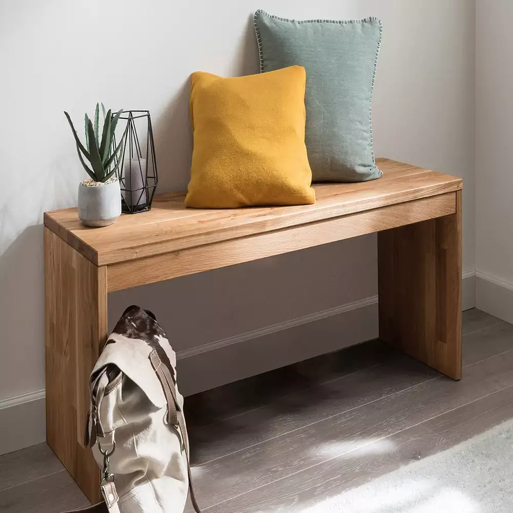Lomadox Garderobenbank Massivholz 82 cm Eiche massiv CUENCA-137