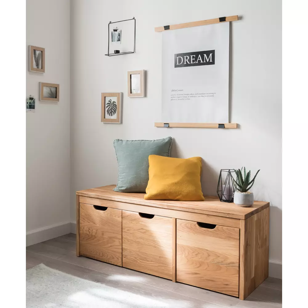 Lomadox Garderobenbank Massivholz Eiche 120 cm 3 Schubkästen CUENCA-137 Fabrikverkauf