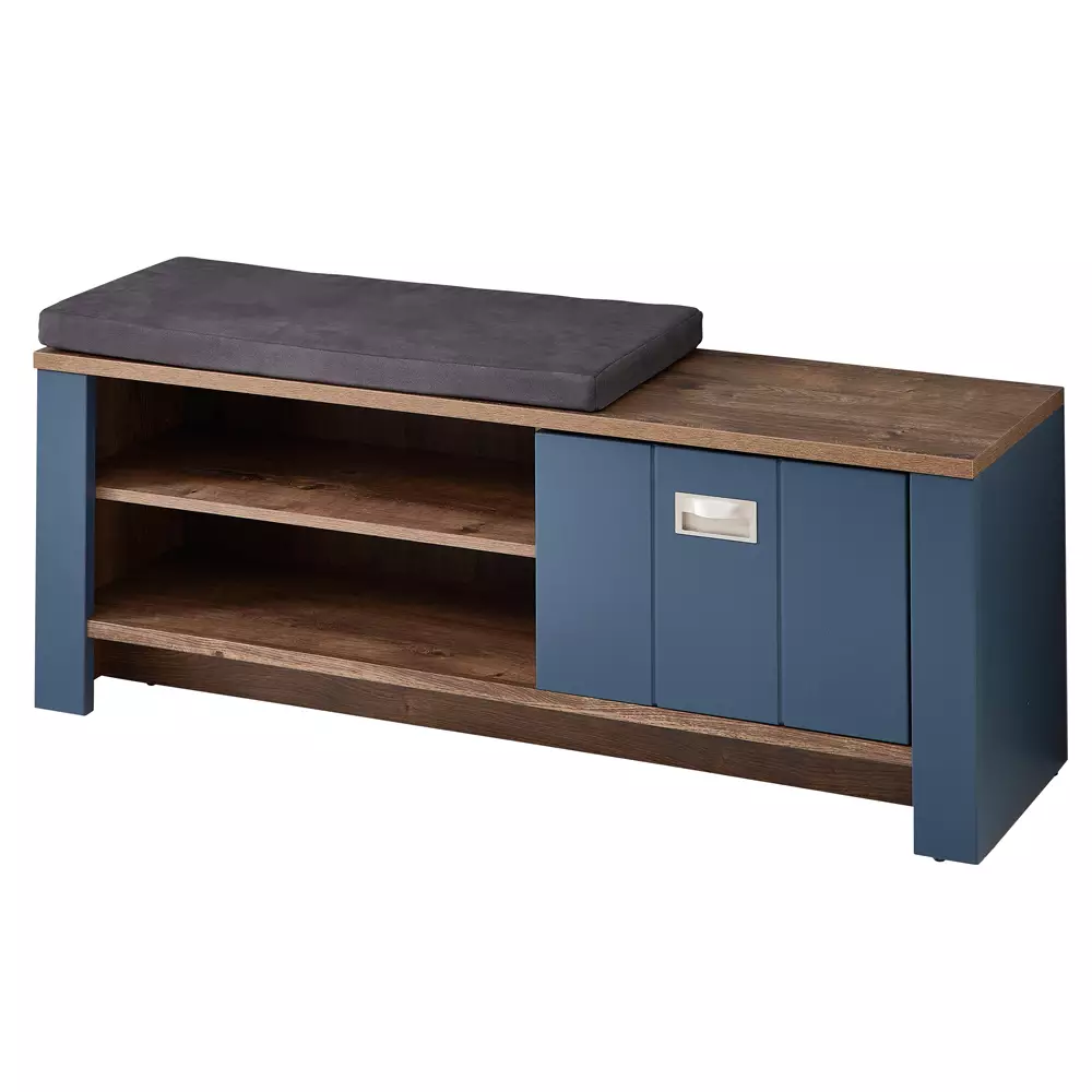 Lomadox Garderobenbank matt blau mit Eiche DEVON-36 Landhausstil, 130 cm breit, mit Sitzkissen Meist gekauft