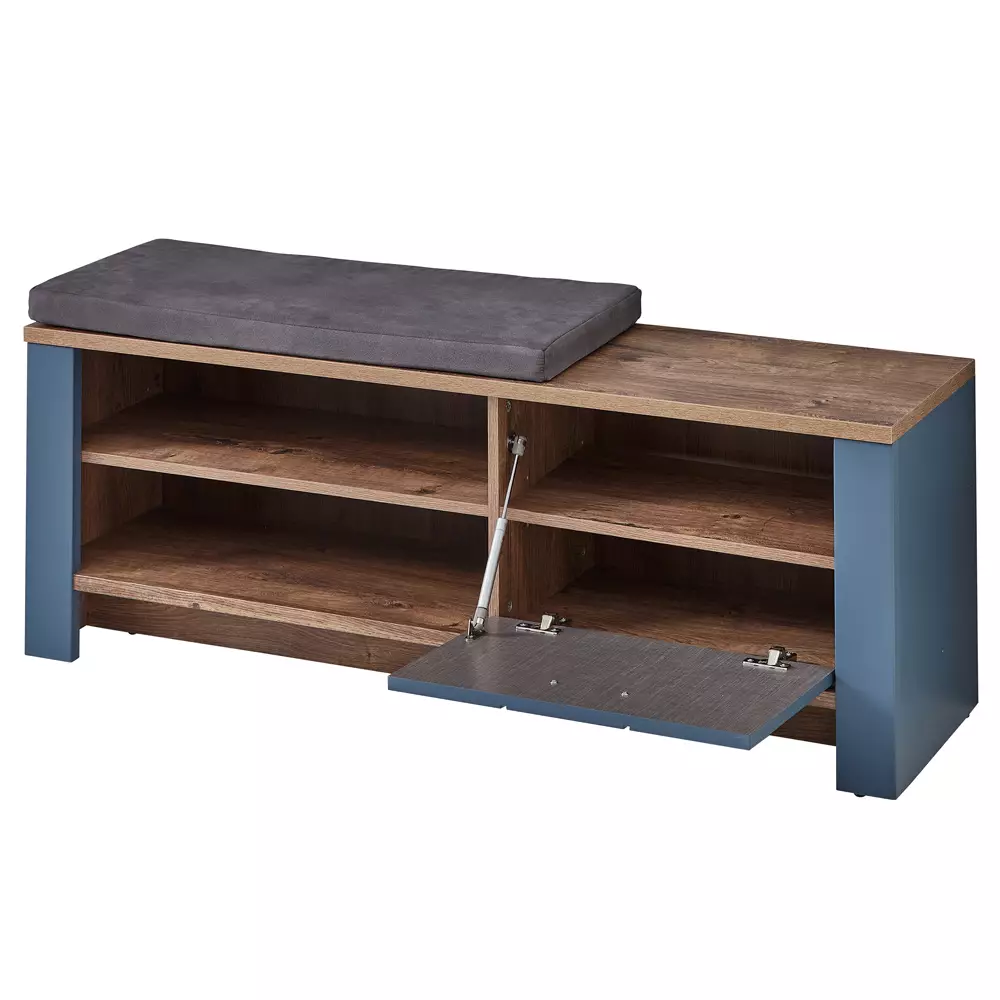 Lomadox Garderobenbank matt blau mit Eiche DEVON-36 Landhausstil, 130 cm breit, mit Sitzkissen Meist gekauft