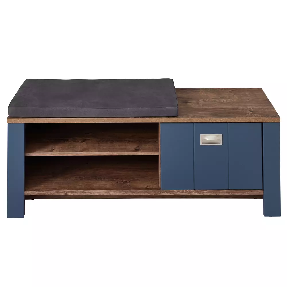 Lomadox Garderobenbank matt blau mit Eiche DEVON-36 Landhausstil, 130 cm breit, mit Sitzkissen Meist gekauft