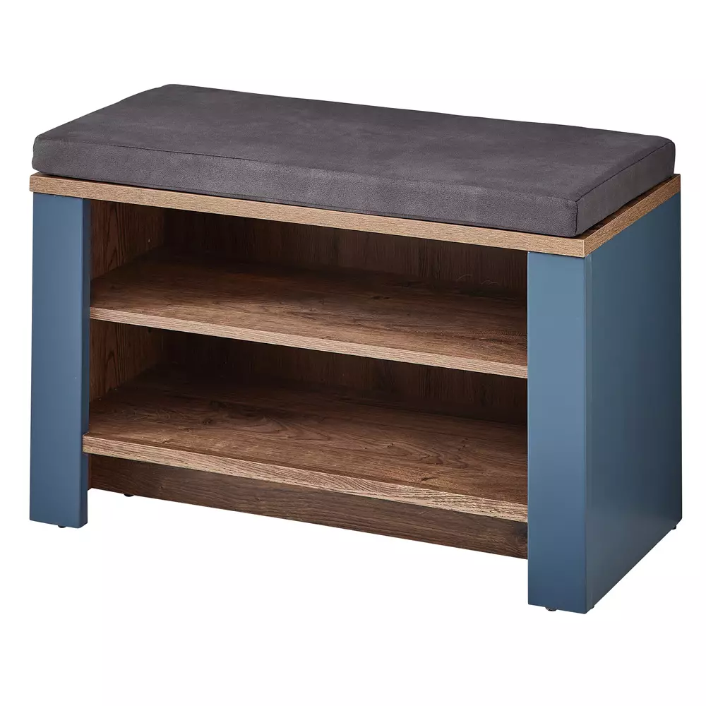 Lomadox Garderobenbank matt blau mit Eiche DEVON-36 Landhausstil, 81 cm breit, mit Sitzkissen